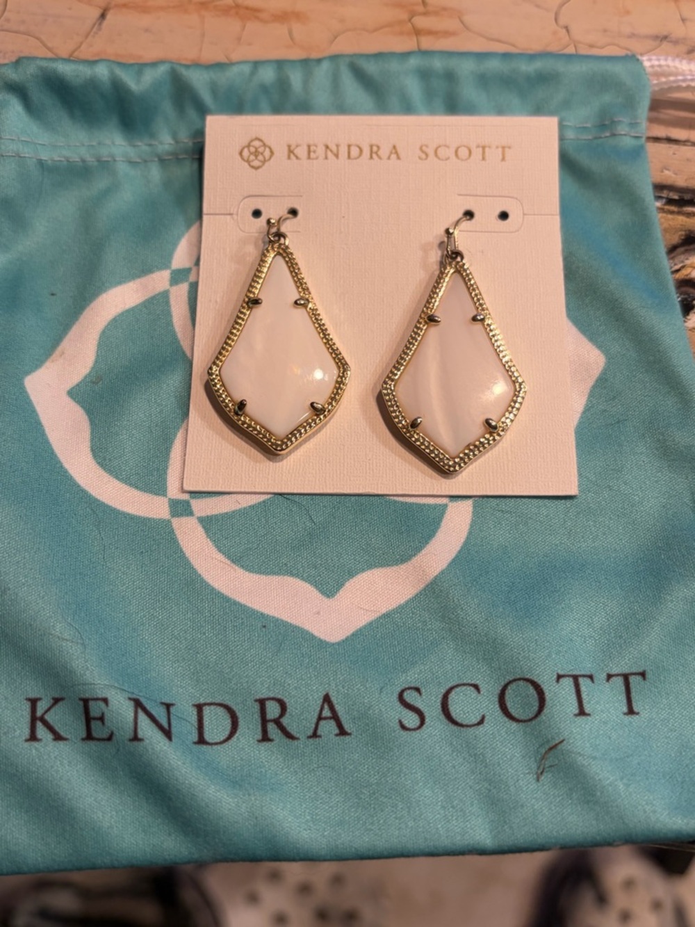 Kendra Scott Gold-Tone Drop Earrings with White Stones